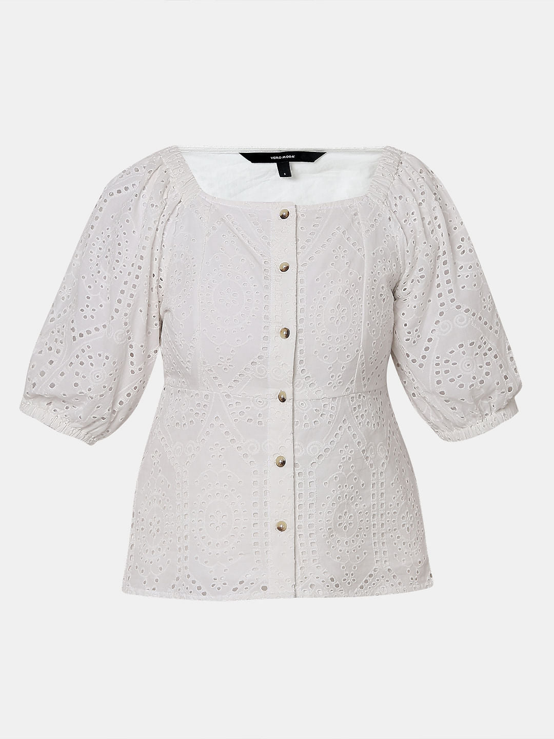 White Schiffli Peplum Top