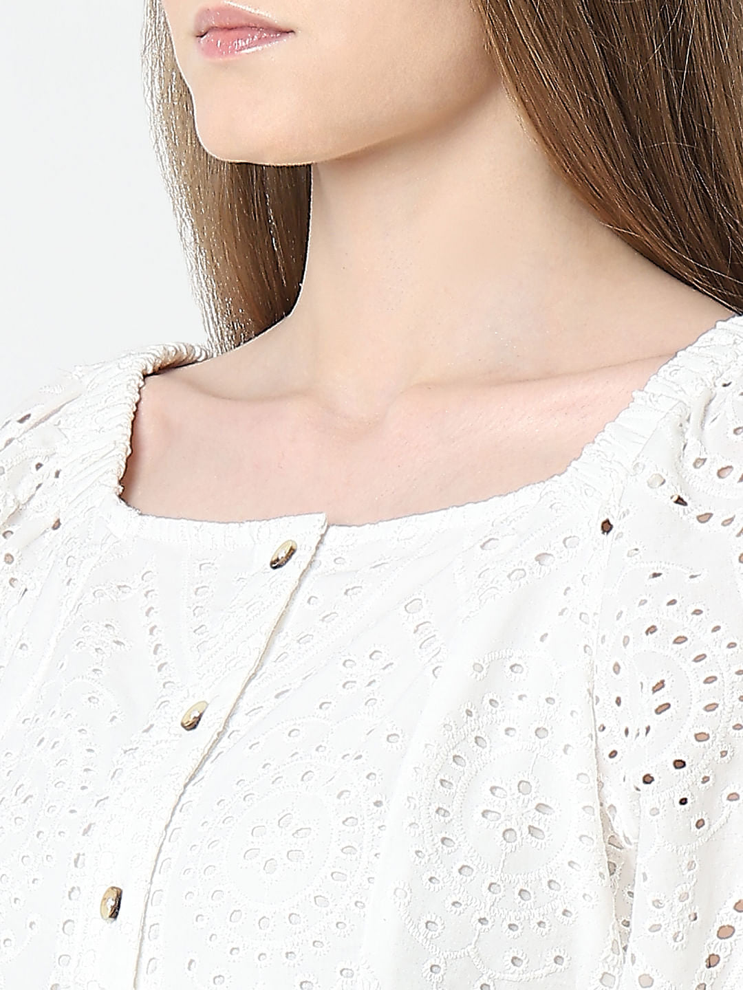 White Schiffli Peplum Top