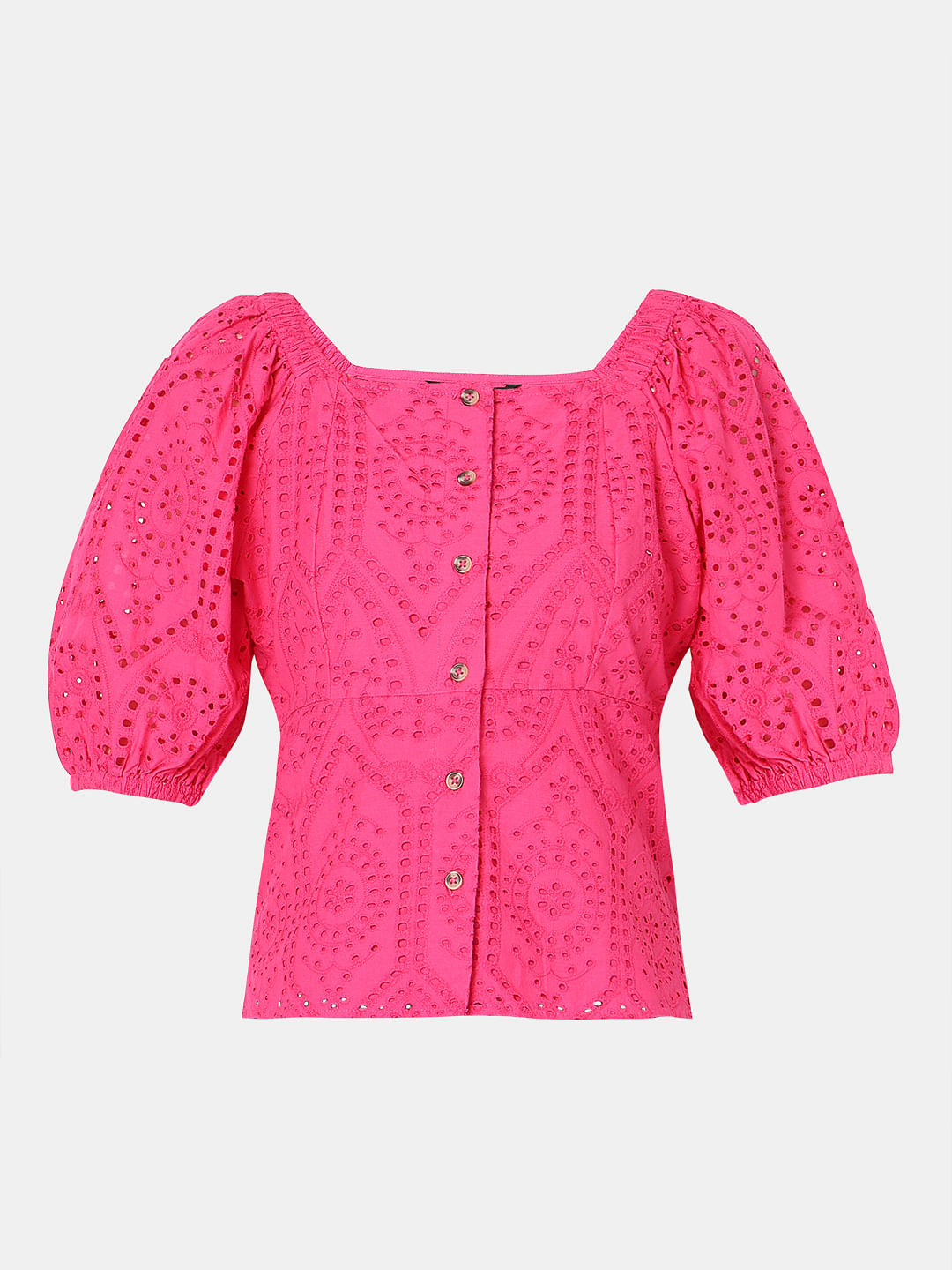 Pink Schiffli Peplum Top