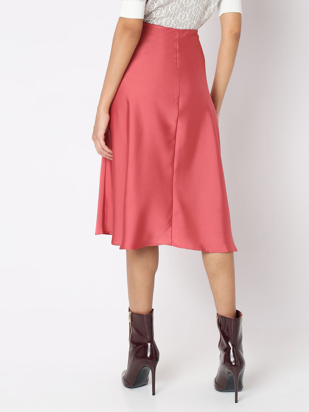 Rose Pink Satin Midi Skirt