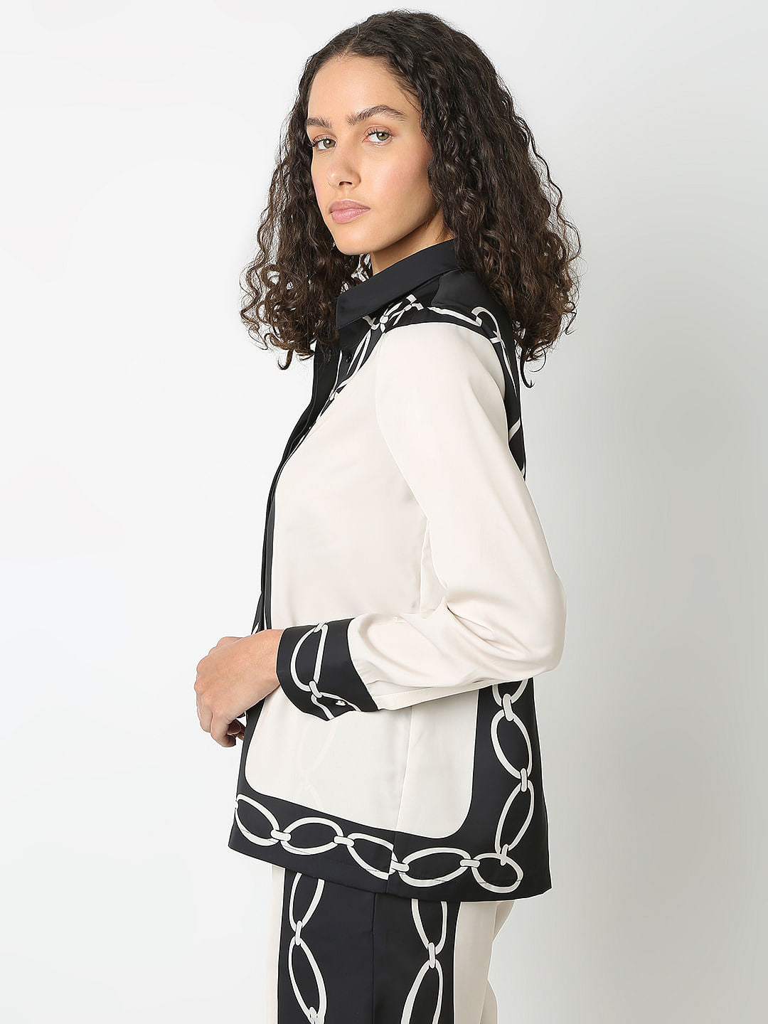 Beige Printed Co-Ord Set Shirt