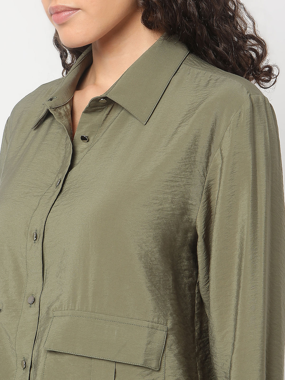 Olive Green Cropped Co-Ord Set Shirt