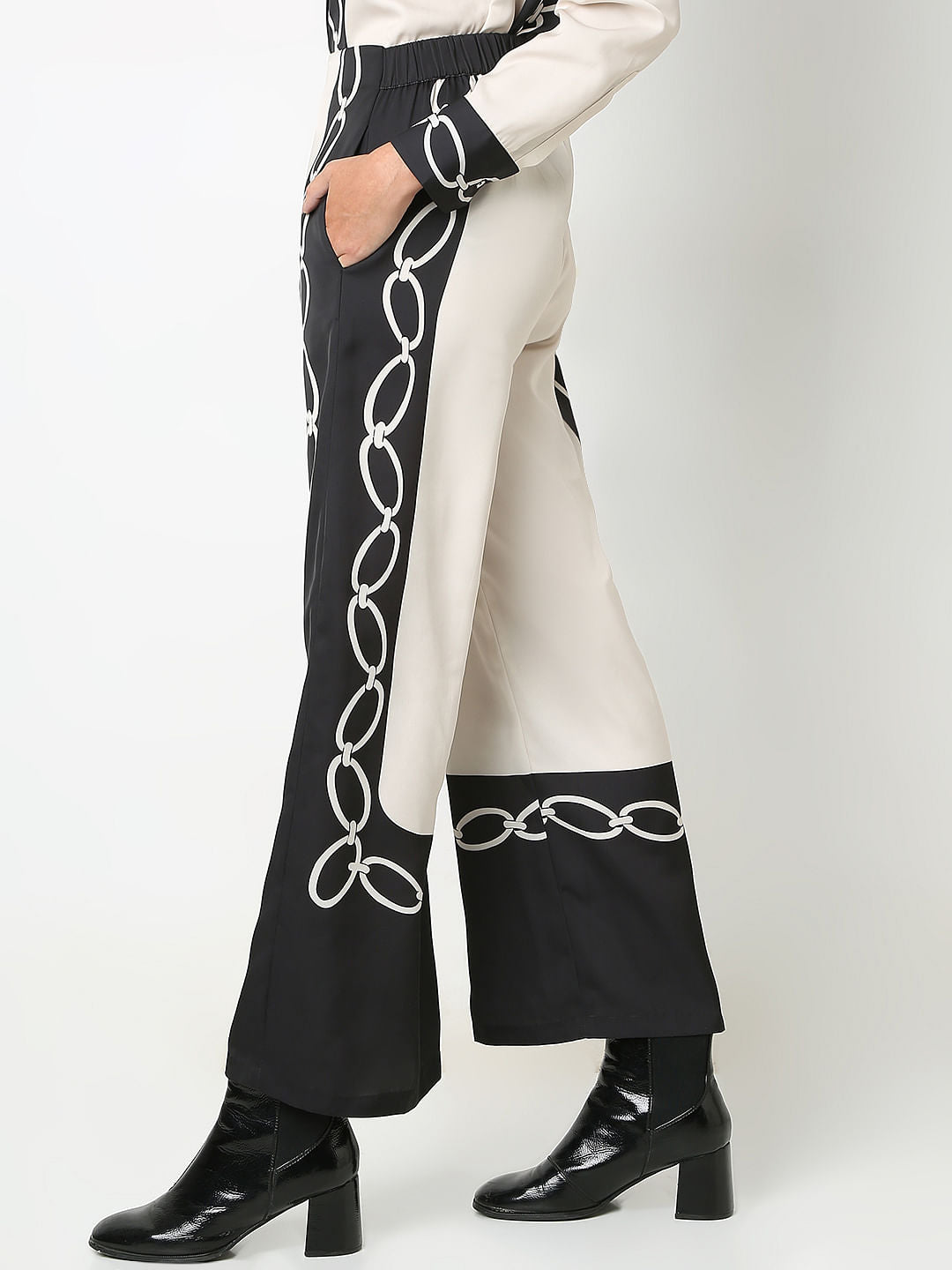 Beige Printed Co-Ord Set Pants