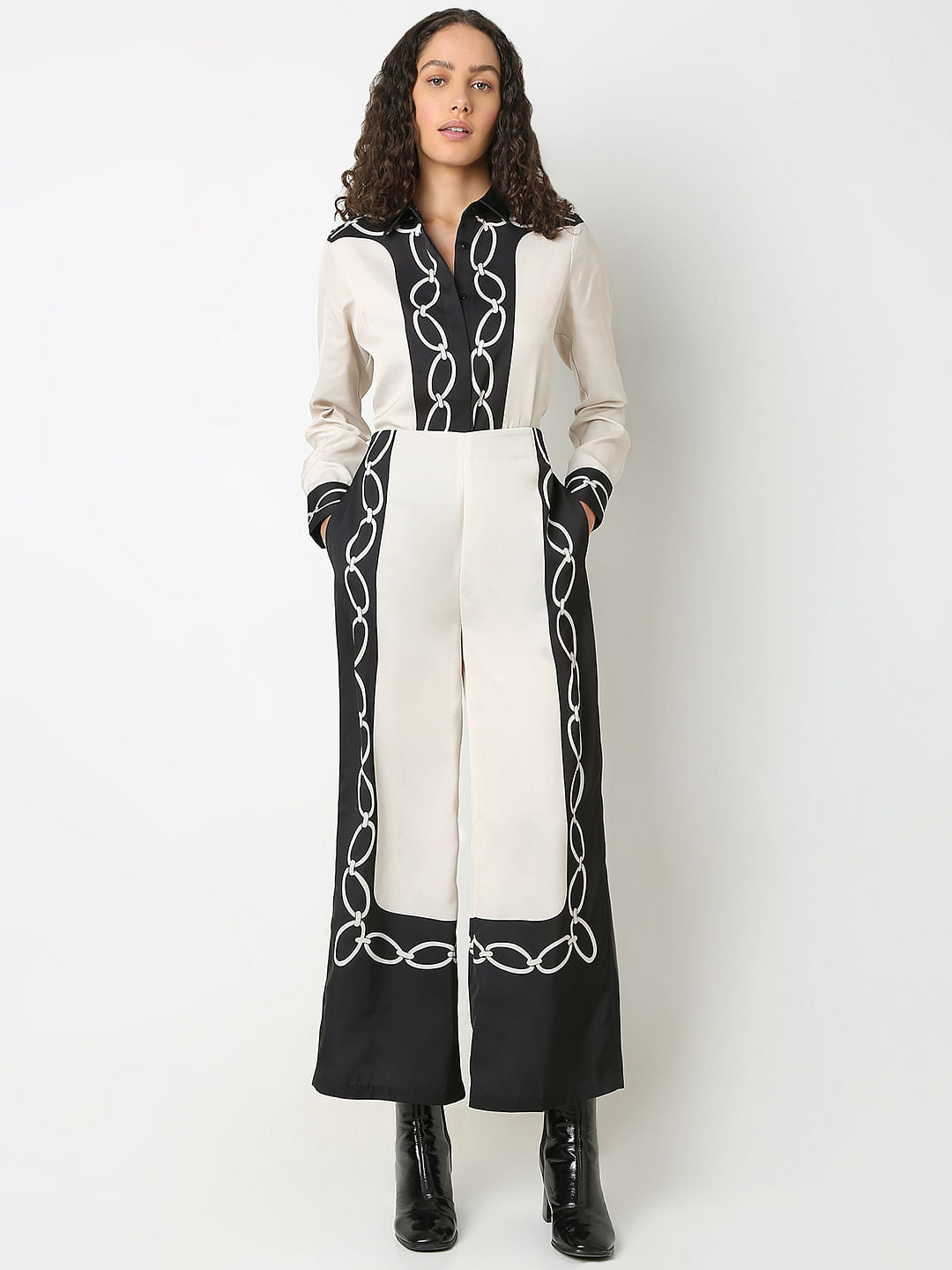 Beige Printed Co-Ord Set Pants