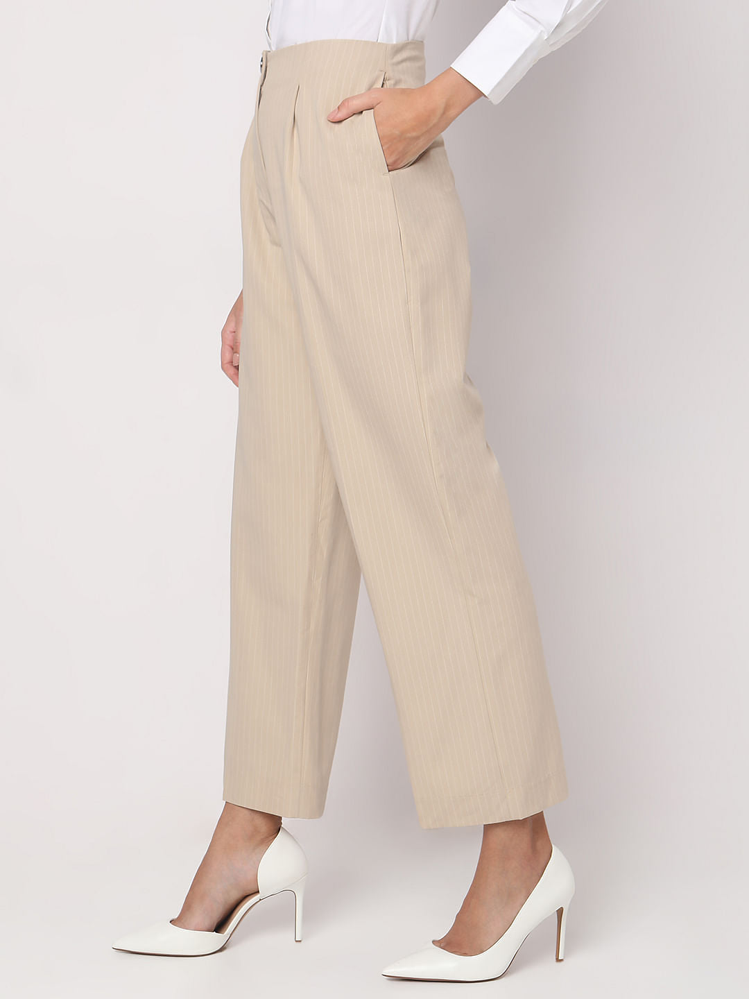 Beige Striped Co-Ord Set Pants