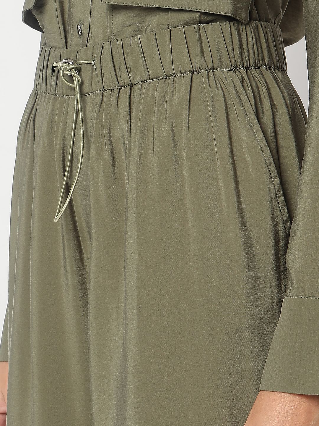 Olive Green Co-Ord Set Parachute Pants