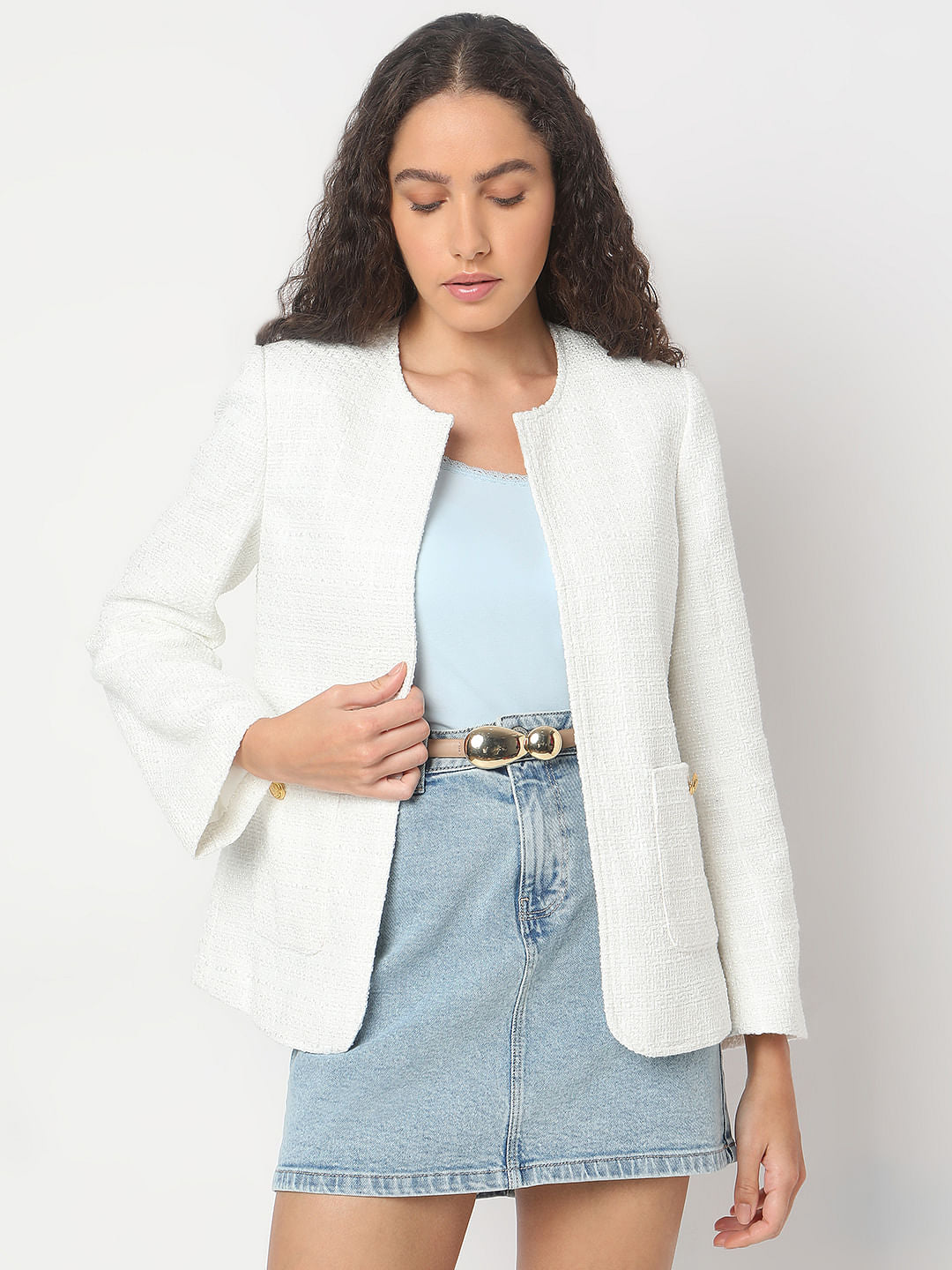 WHITE TWEED TAILORED BLAZER