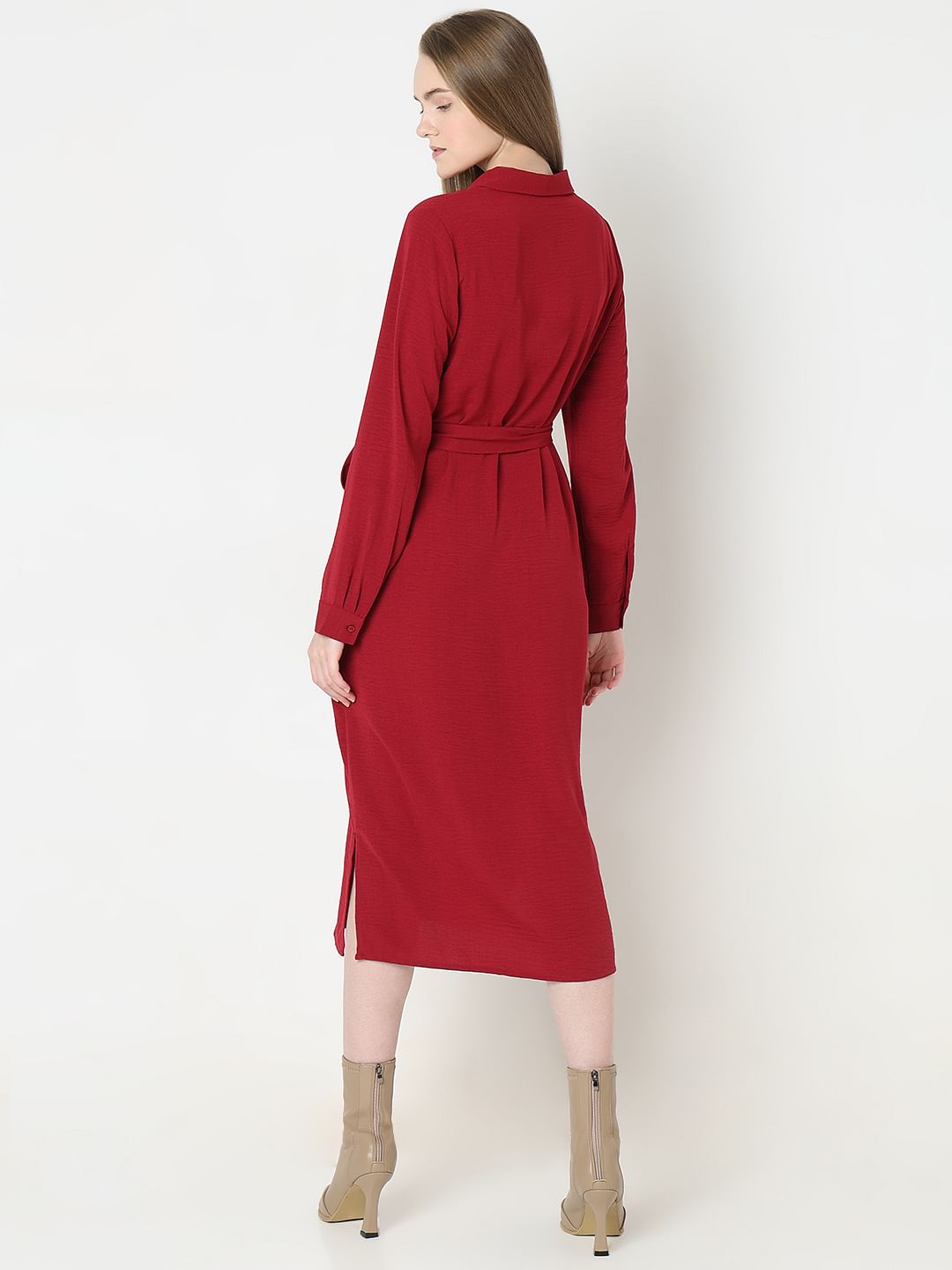 Red Midi Shirt Dress
