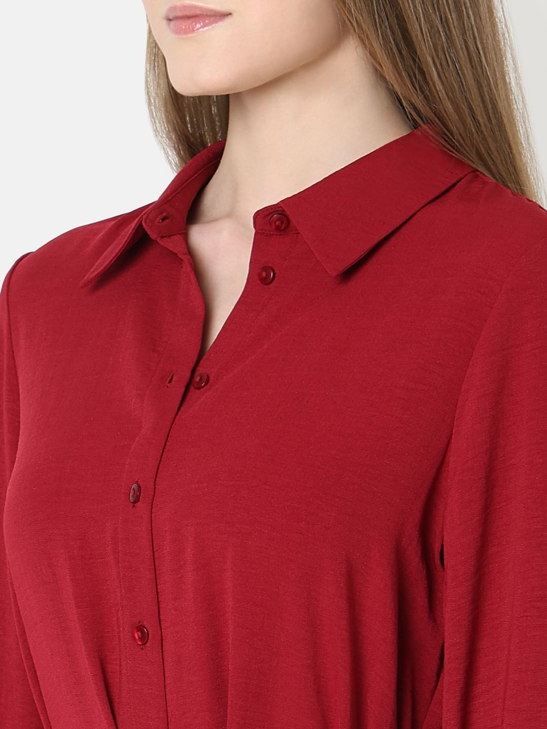 Red Midi Shirt Dress