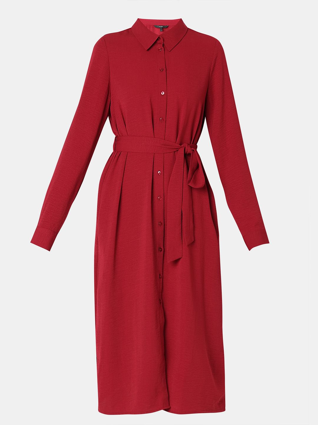 Red Midi Shirt Dress