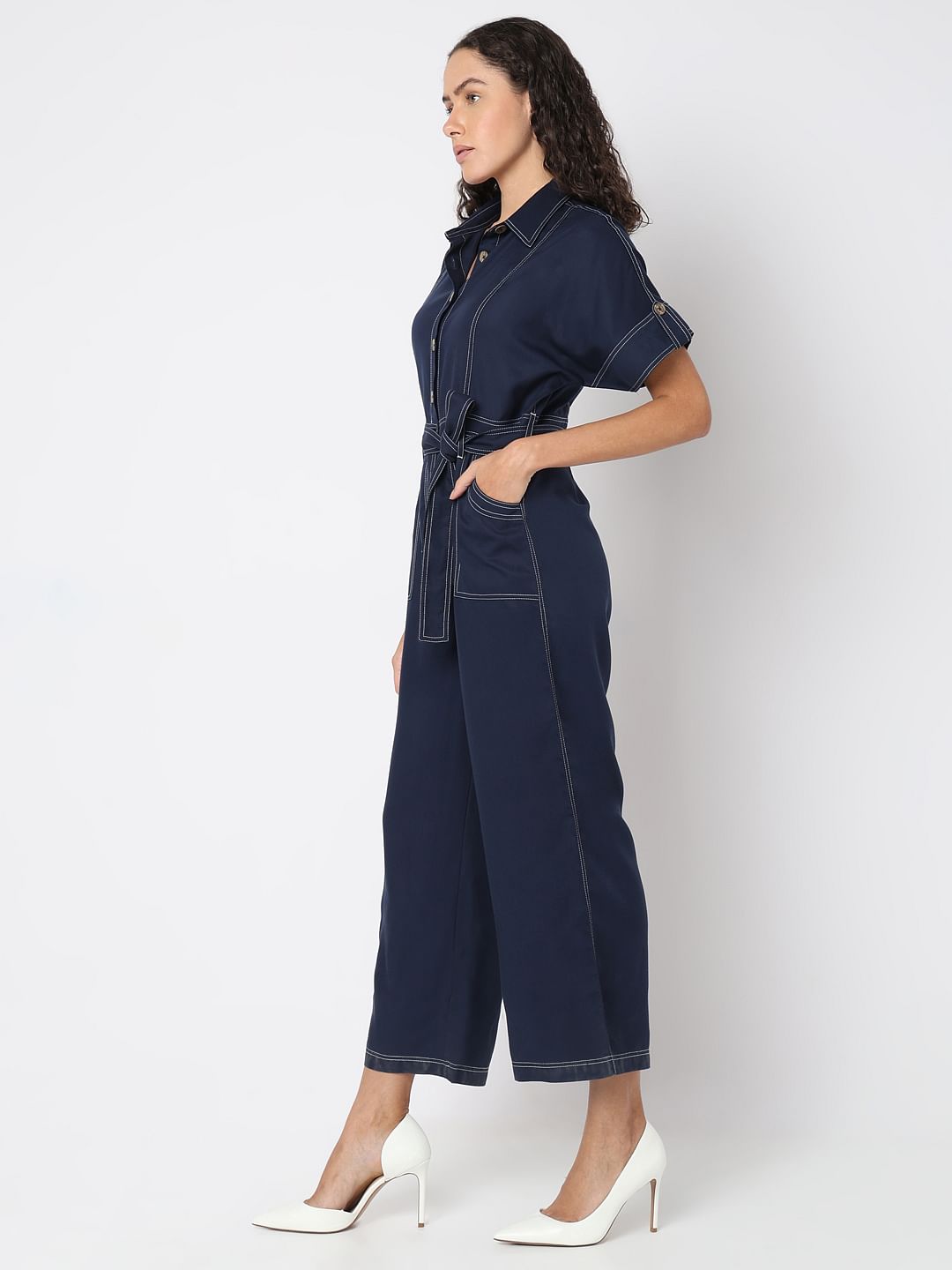 Navy Blue Denim Jumpsuit
