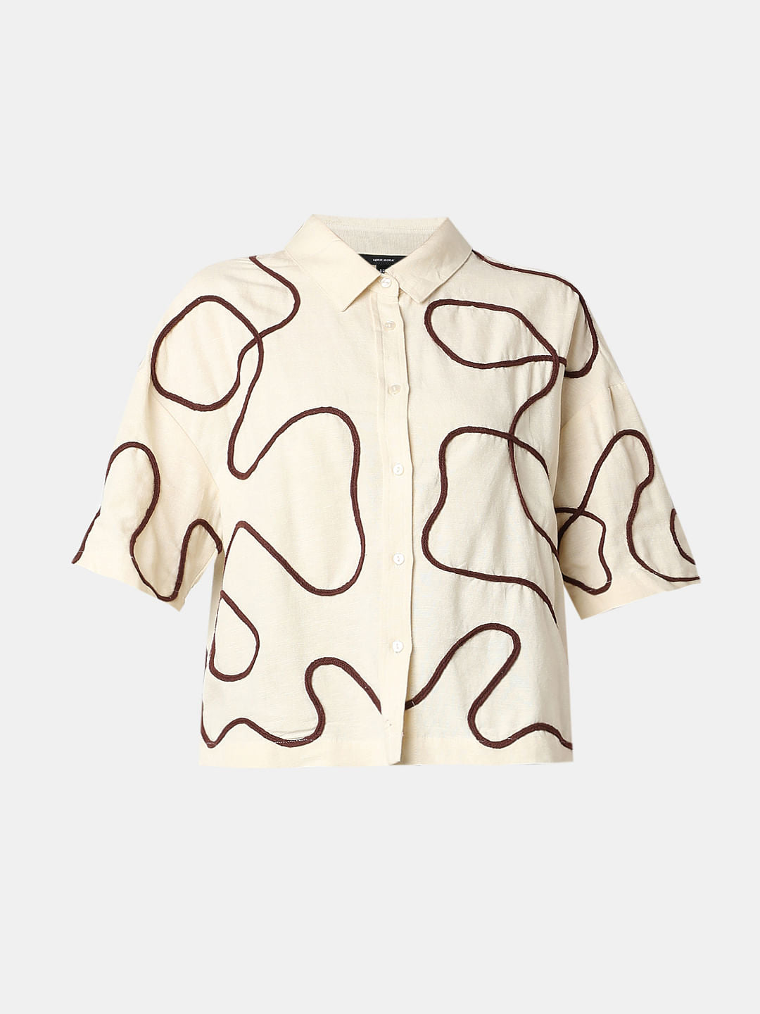 Beige Abstract Cording Co-Ord Set Shirt