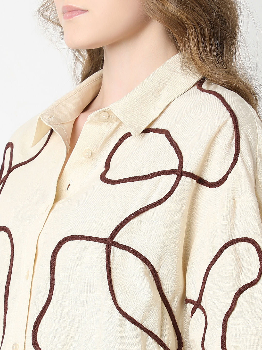 Beige Abstract Cording Co-Ord Set Shirt
