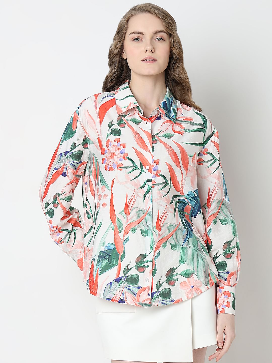 Light Pink Tropical Print Shirt