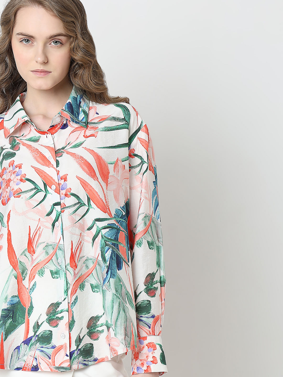 Light Pink Tropical Print Shirt