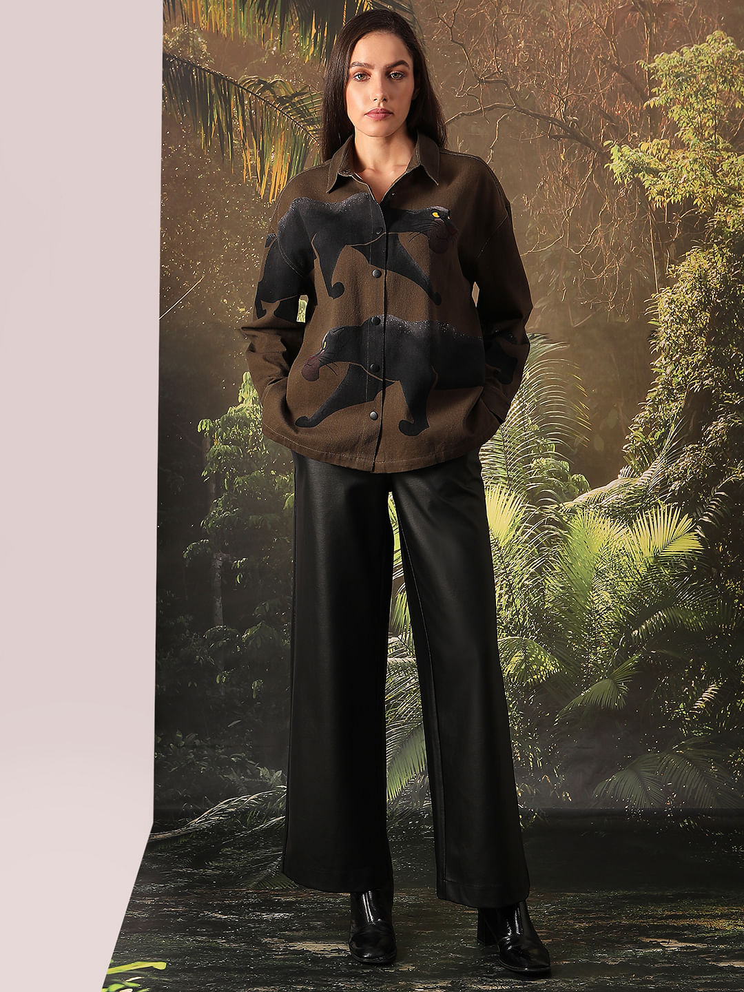 Disney Dark Olive Printed Shacket