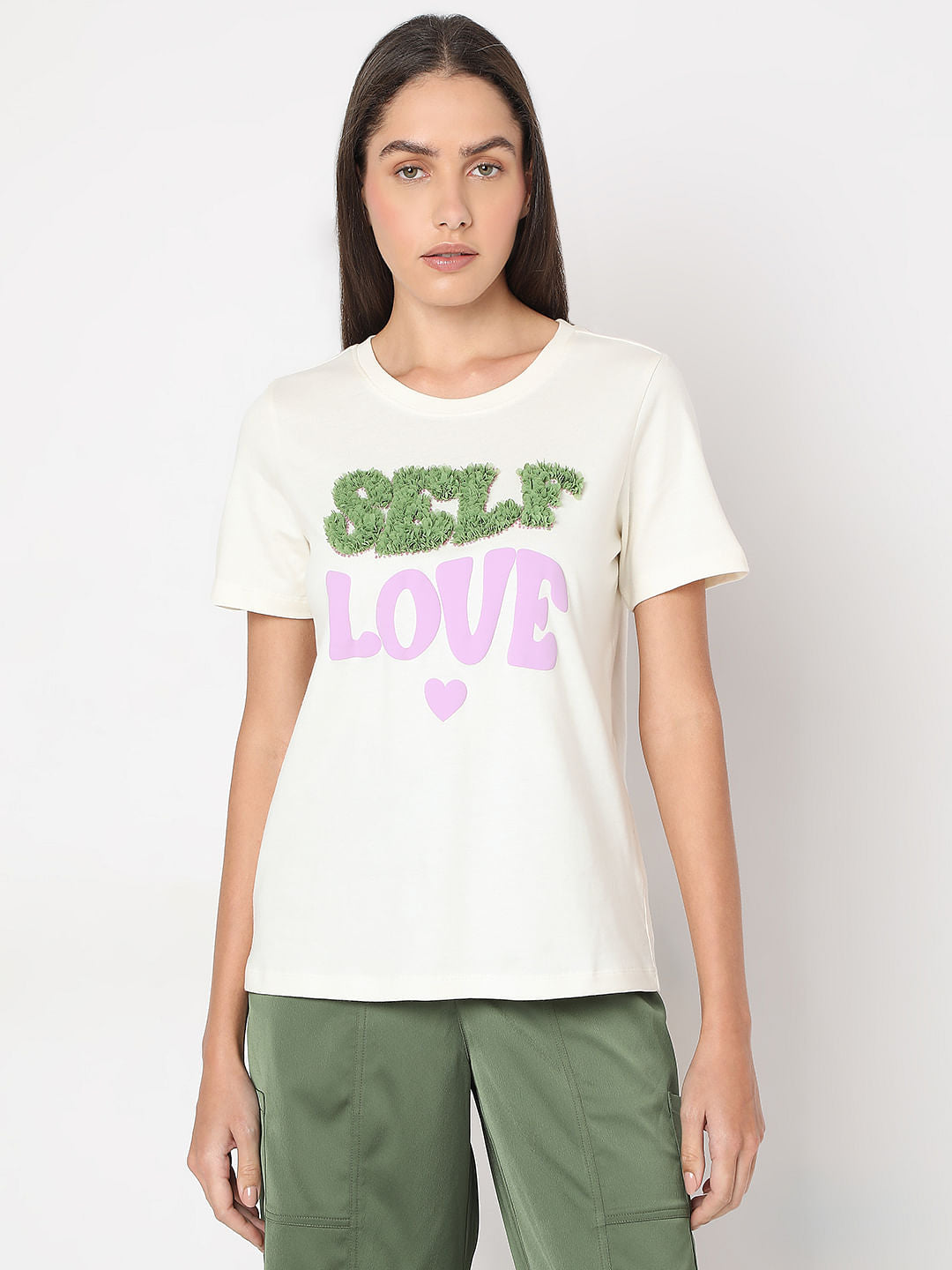 White Typographic Print Cotton T-Shirt