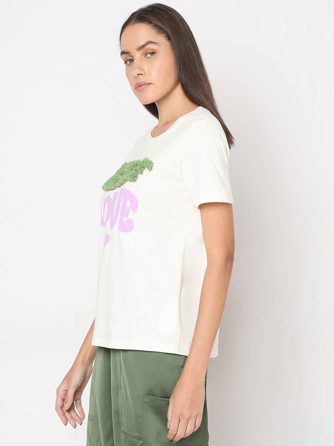 White Typographic Print Cotton T-Shirt