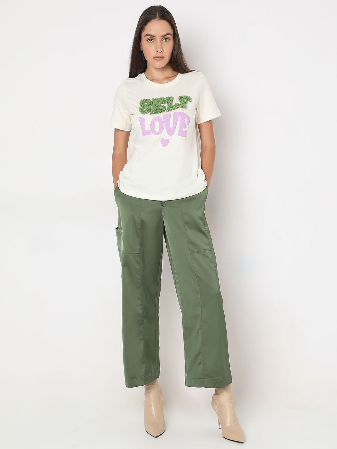 White Typographic Print Cotton T-Shirt