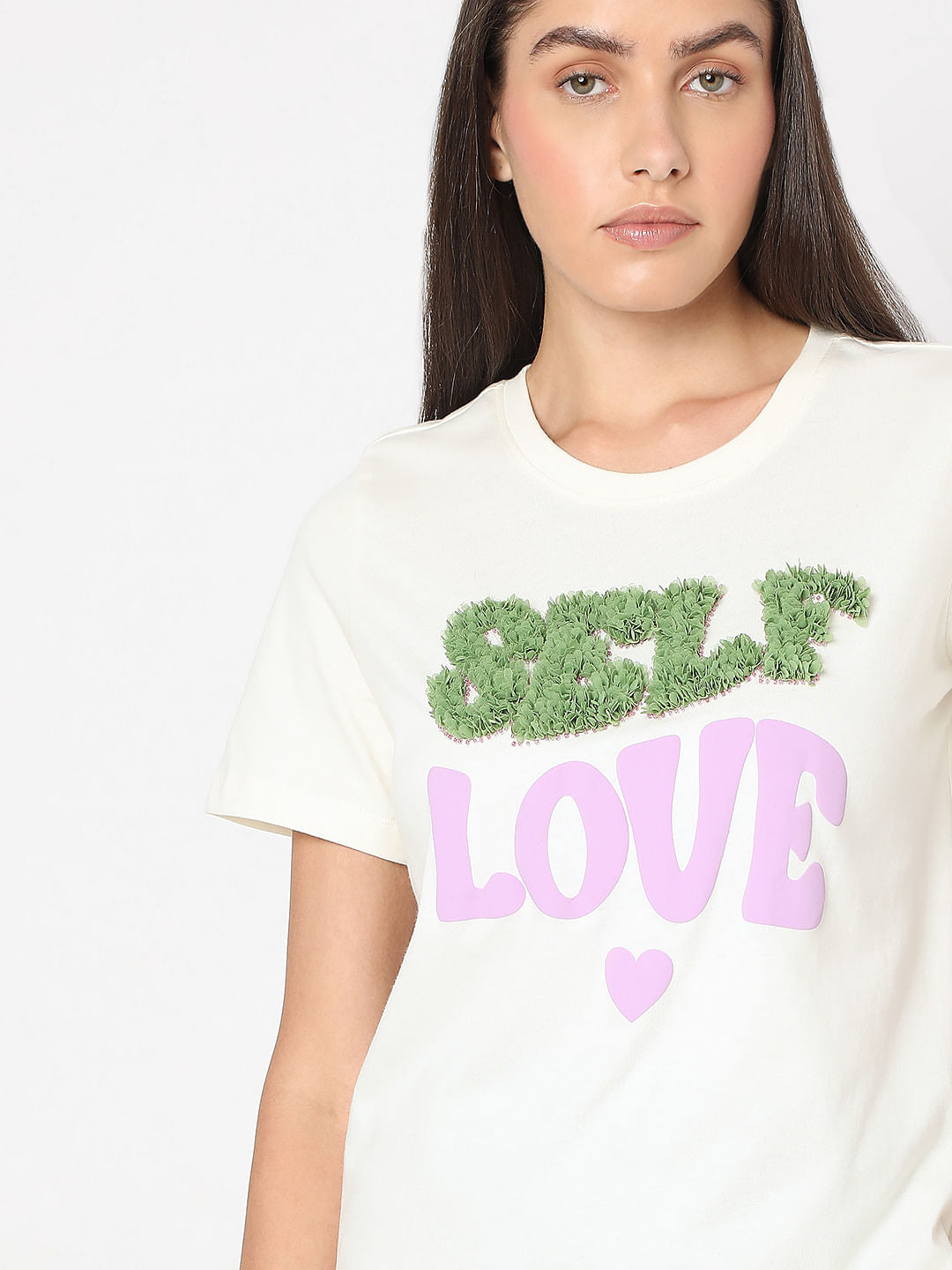 White Typographic Print Cotton T-Shirt