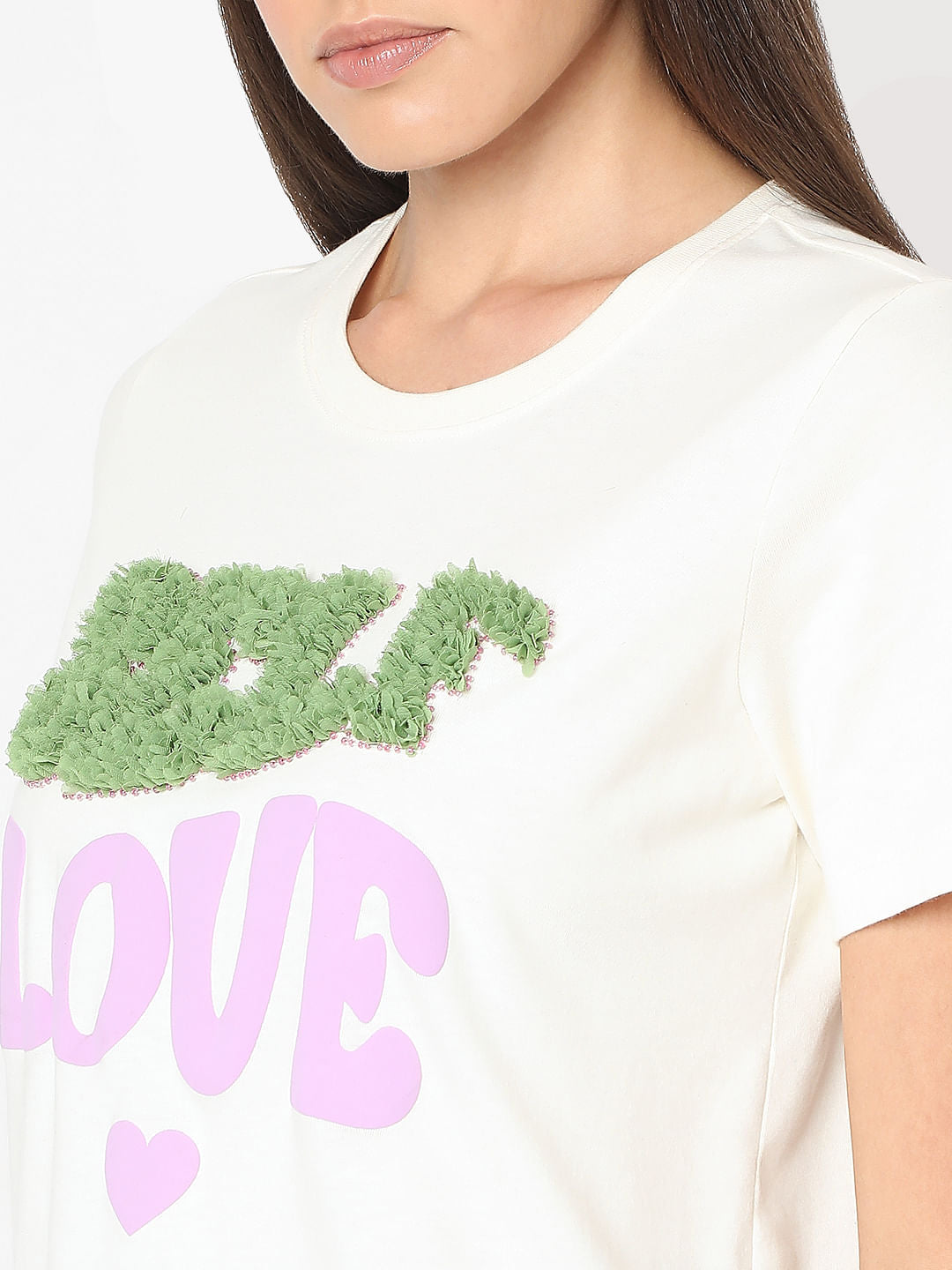 White Typographic Print Cotton T-Shirt