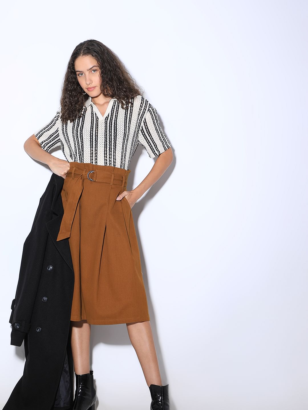 Brown High Rise Cotton Skirt