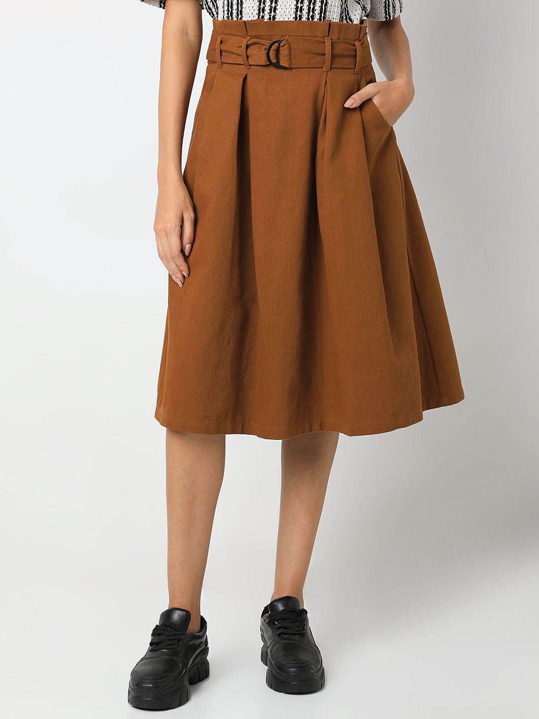 Brown High Rise Cotton Skirt