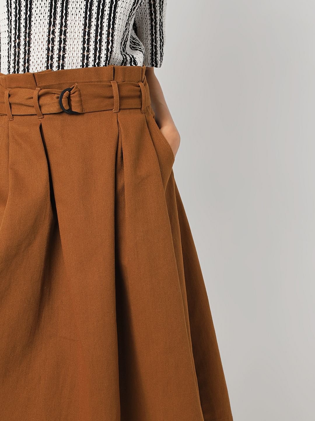 Brown High Rise Cotton Skirt