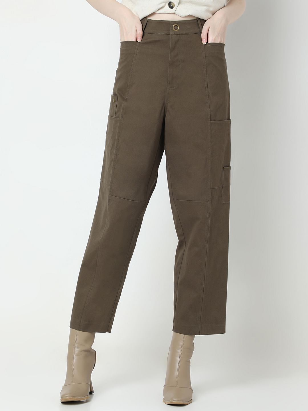 Olive Green High Rise Pants