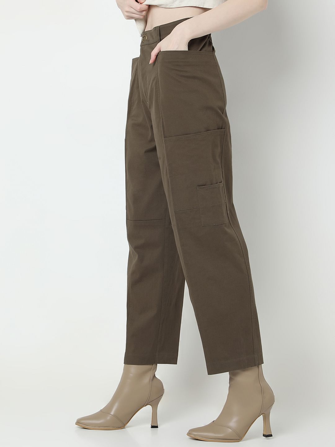 Olive Green High Rise Pants