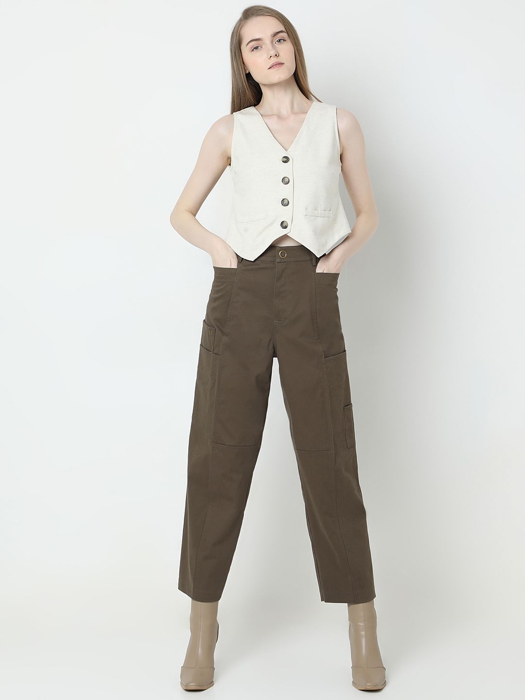 Olive Green High Rise Pants