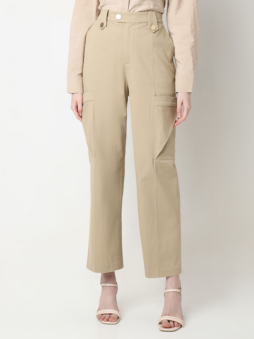 Beige High Rise Pants