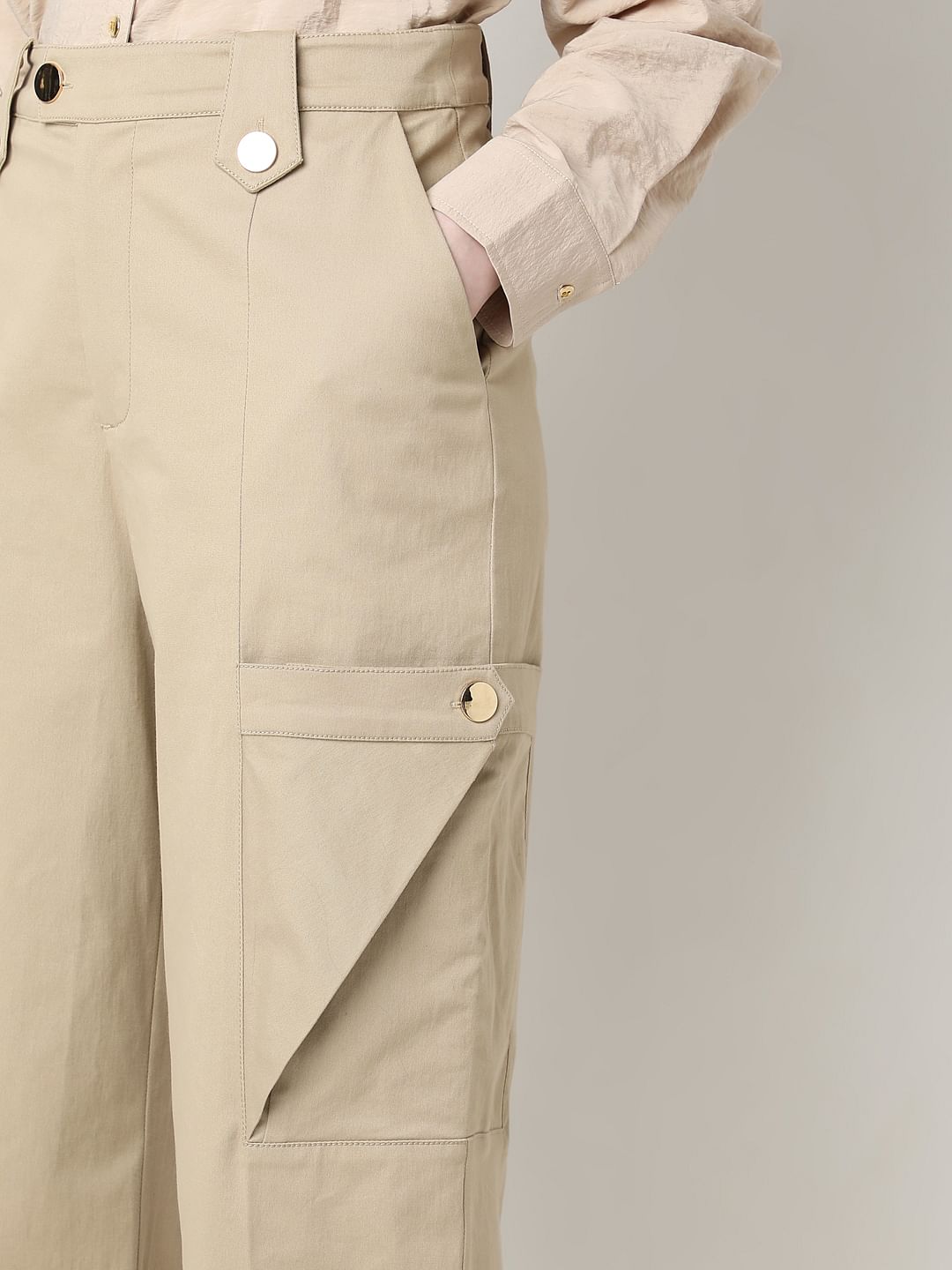 Beige High Rise Pants