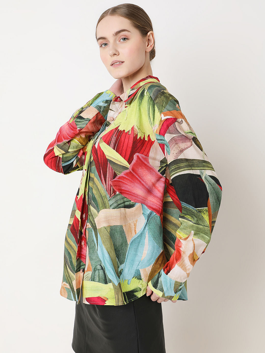 Red Printed Oversized Shirt