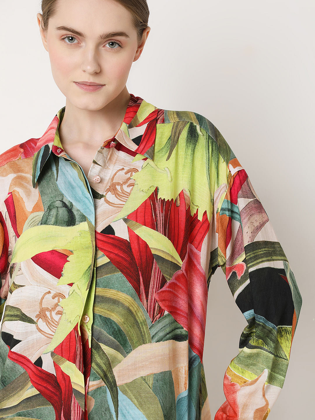 Red Printed Oversized Shirt