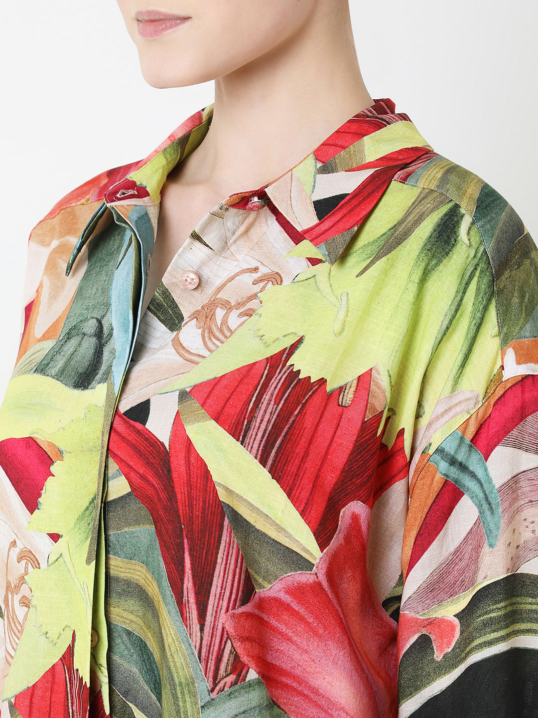 Red Printed Oversized Shirt