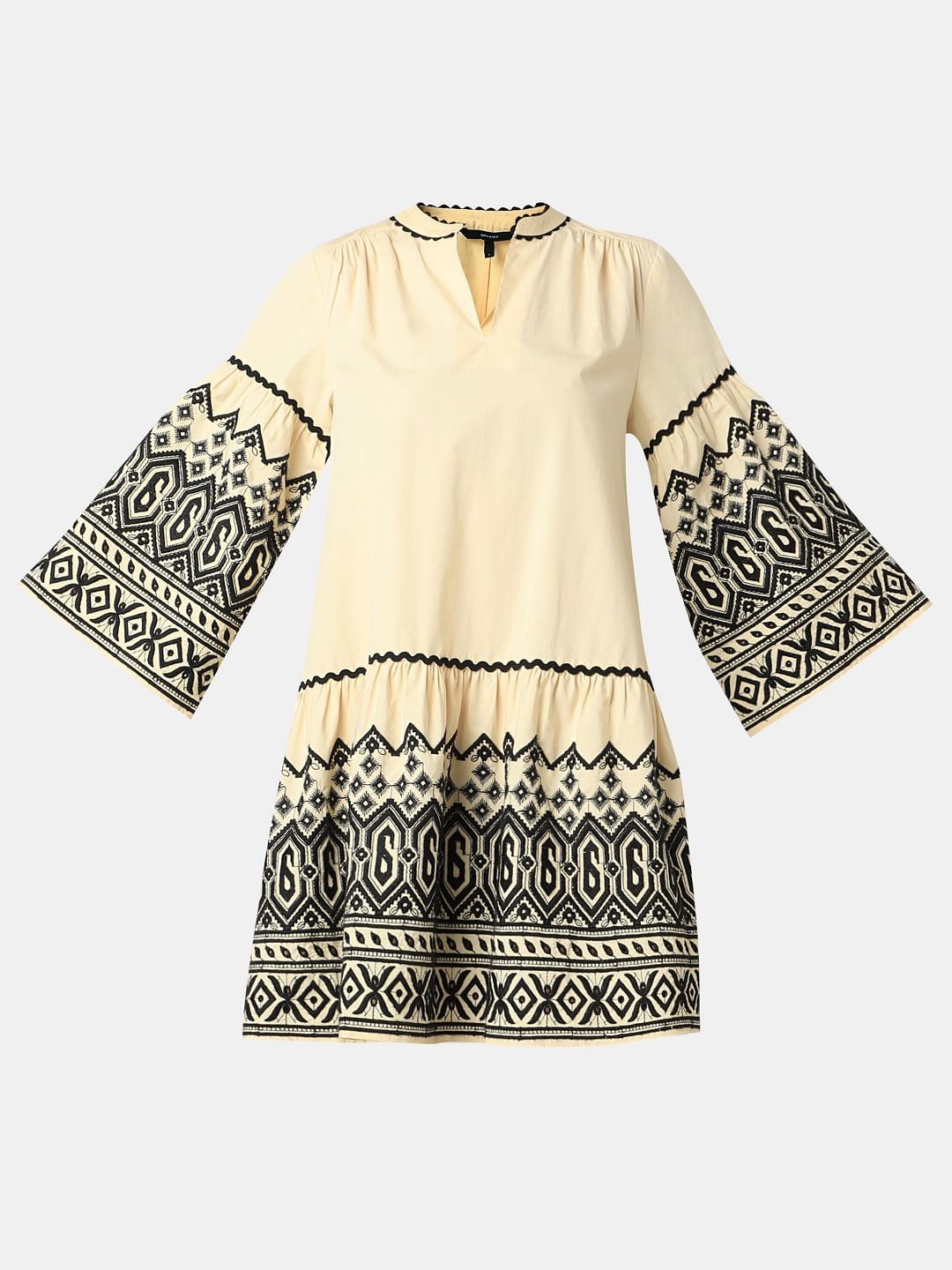 Beige Embroidered Print Dress
