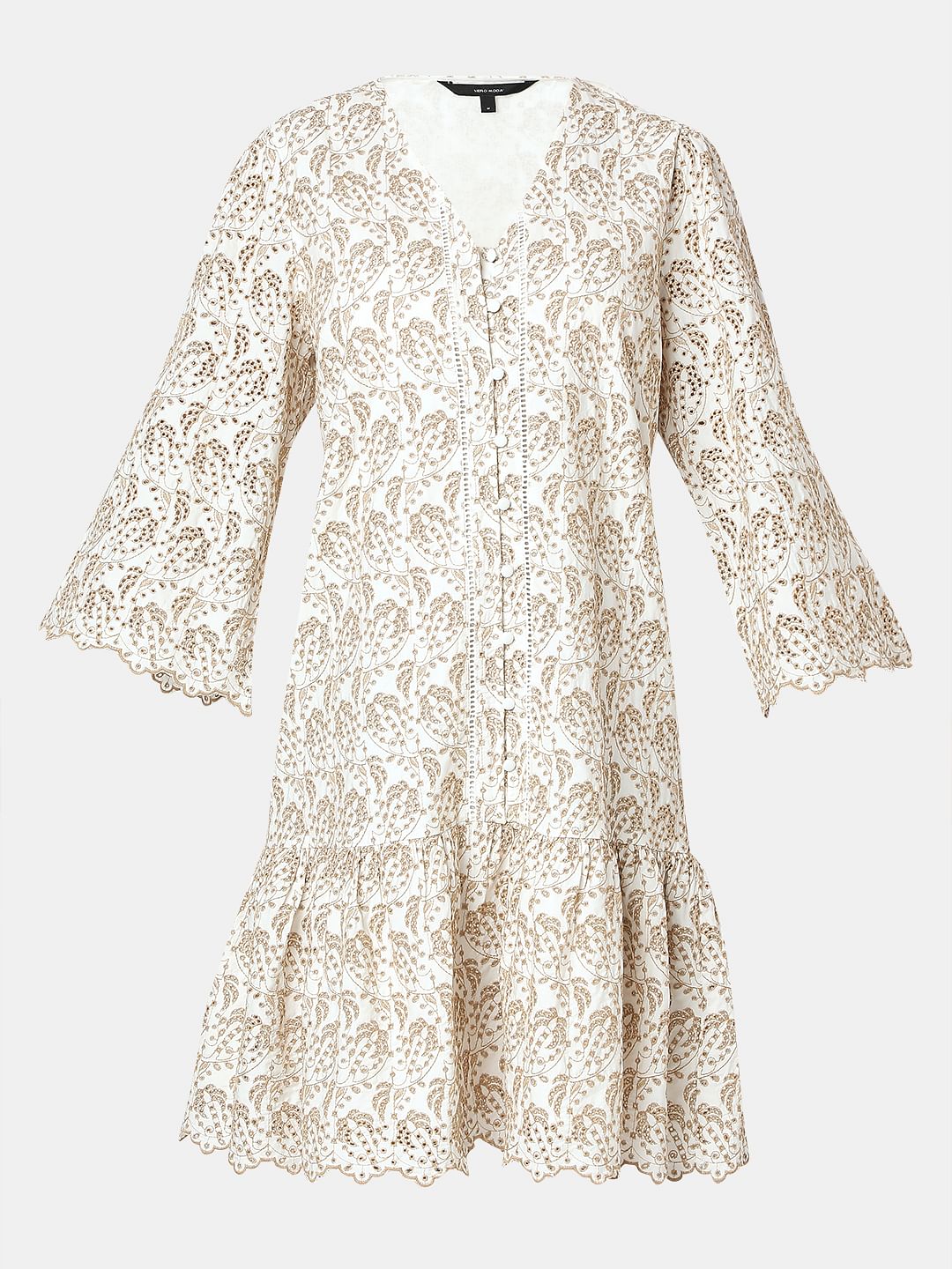 Beige Printed Short Dress