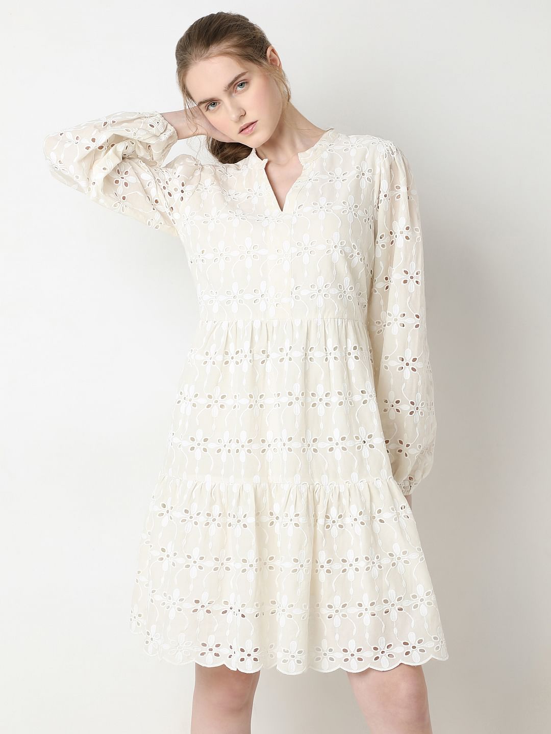 Beige Floral Cut-Out Dress