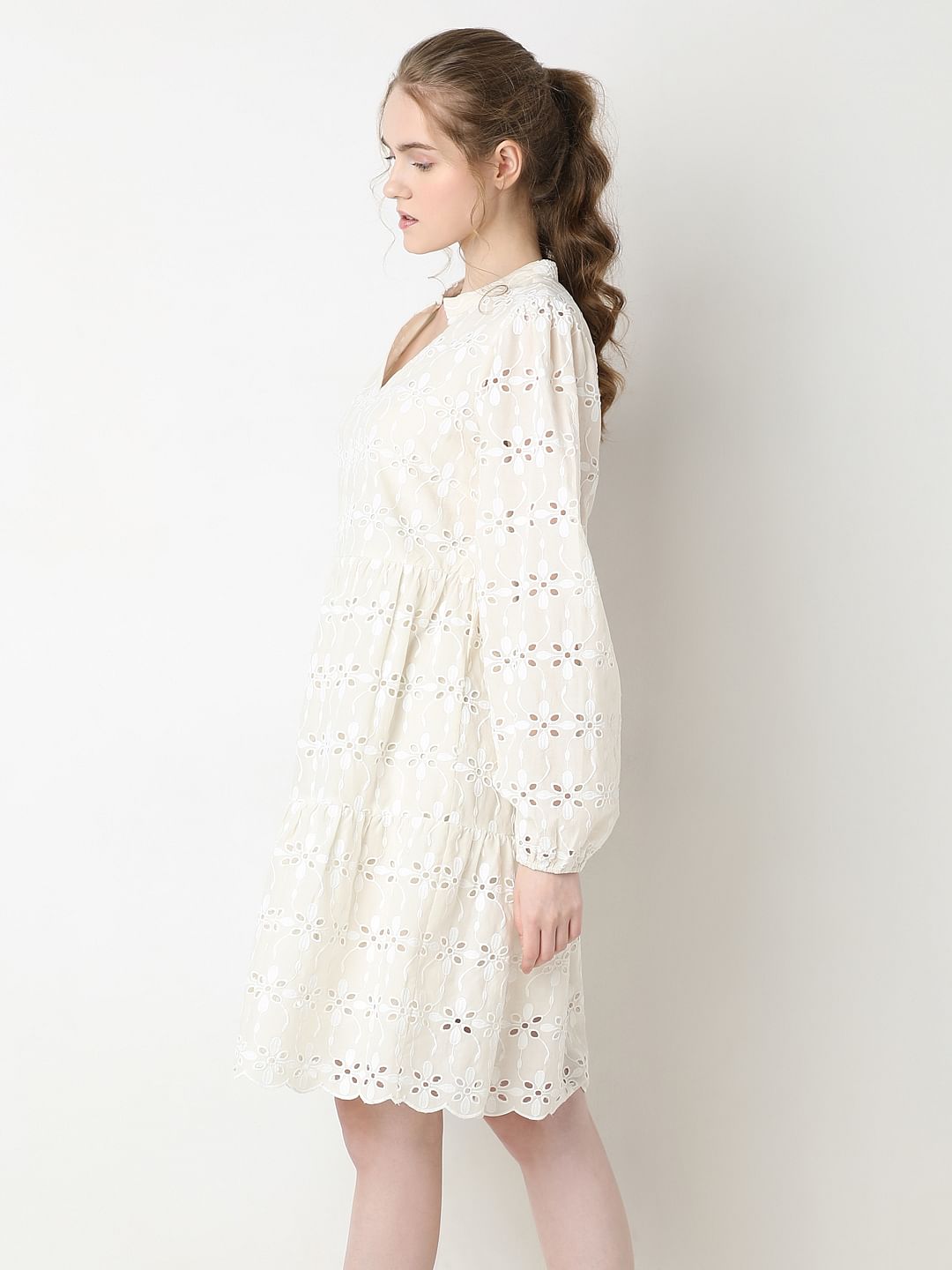 Beige Floral Cut-Out Dress