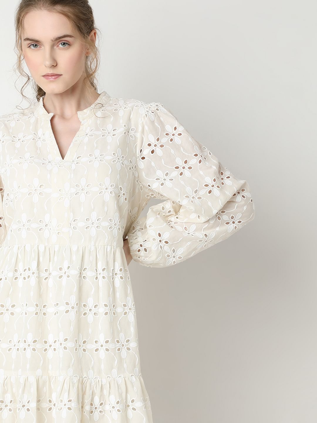 Beige Floral Cut-Out Dress