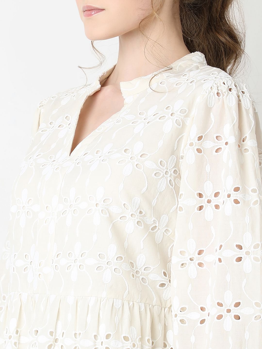 Beige Floral Cut-Out Dress