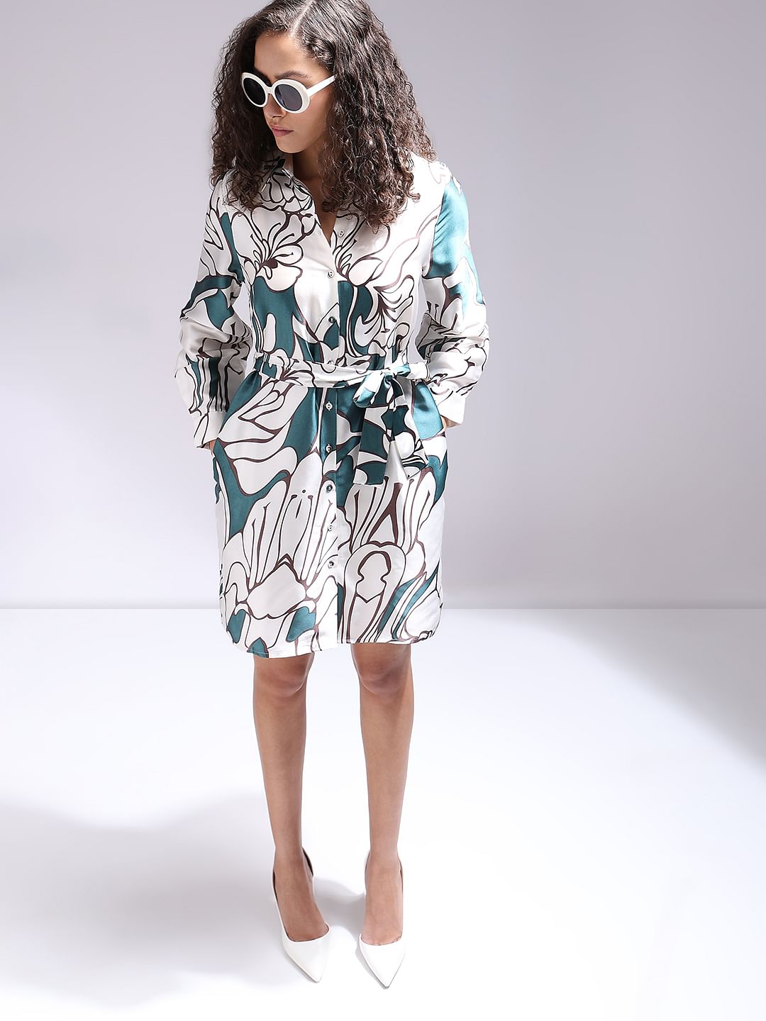 White Printed Shirt Dress