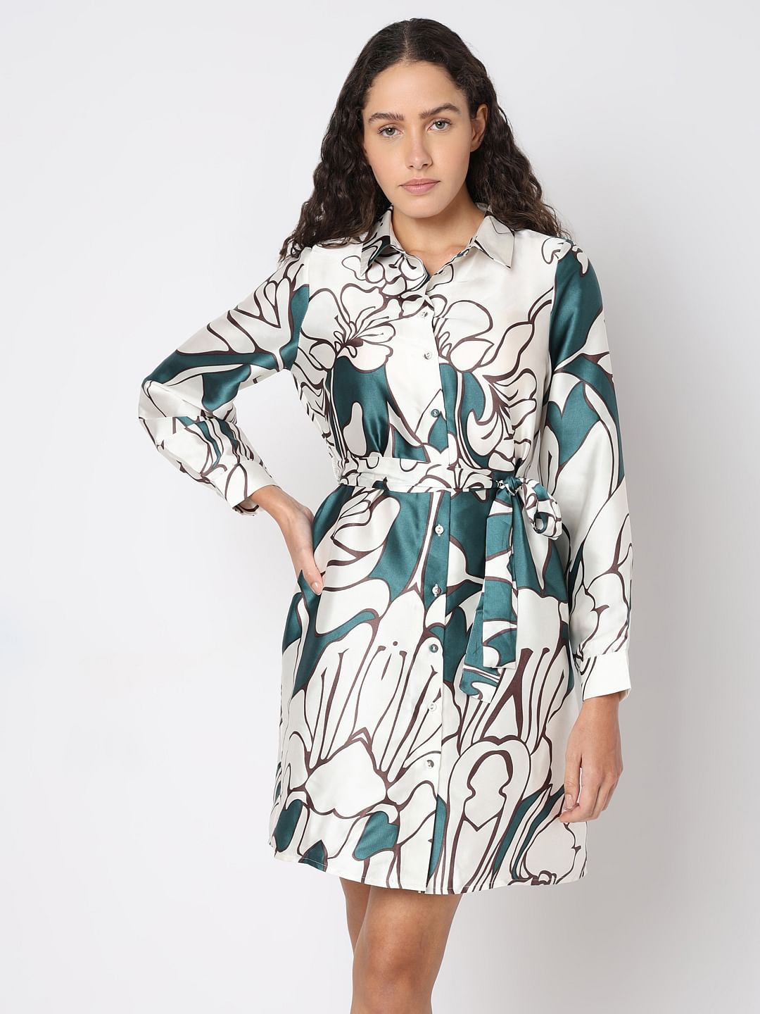 White Printed Shirt Dress