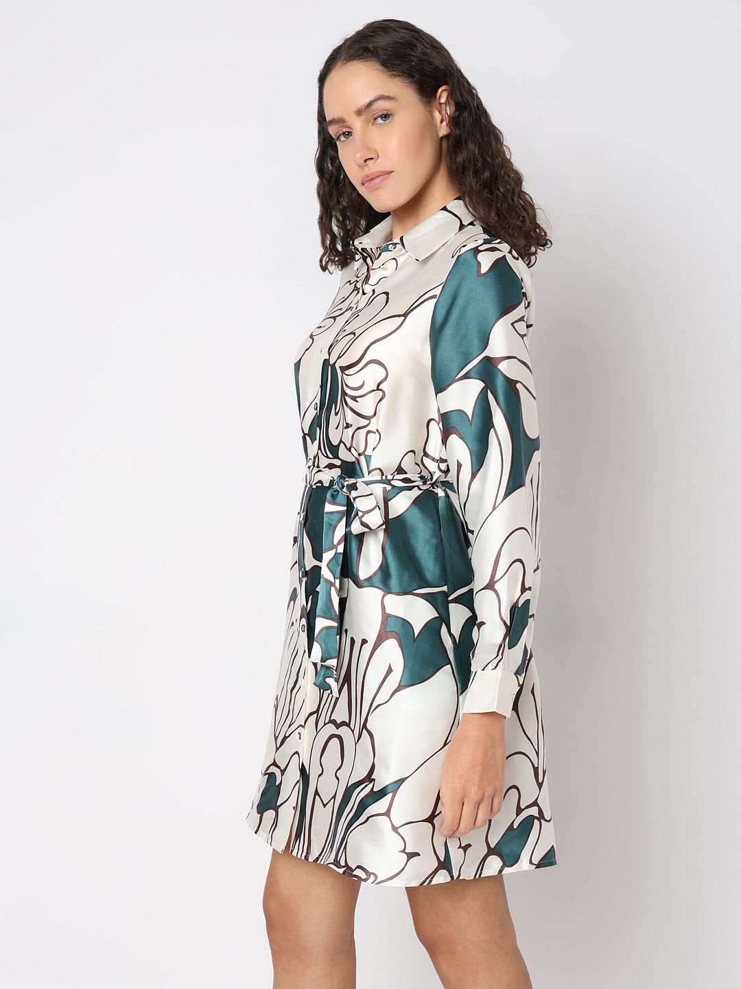 White Printed Shirt Dress