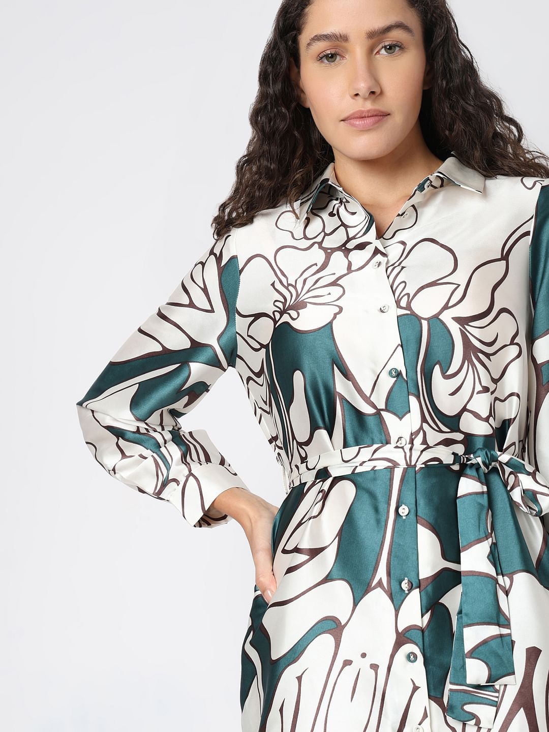 White Printed Shirt Dress