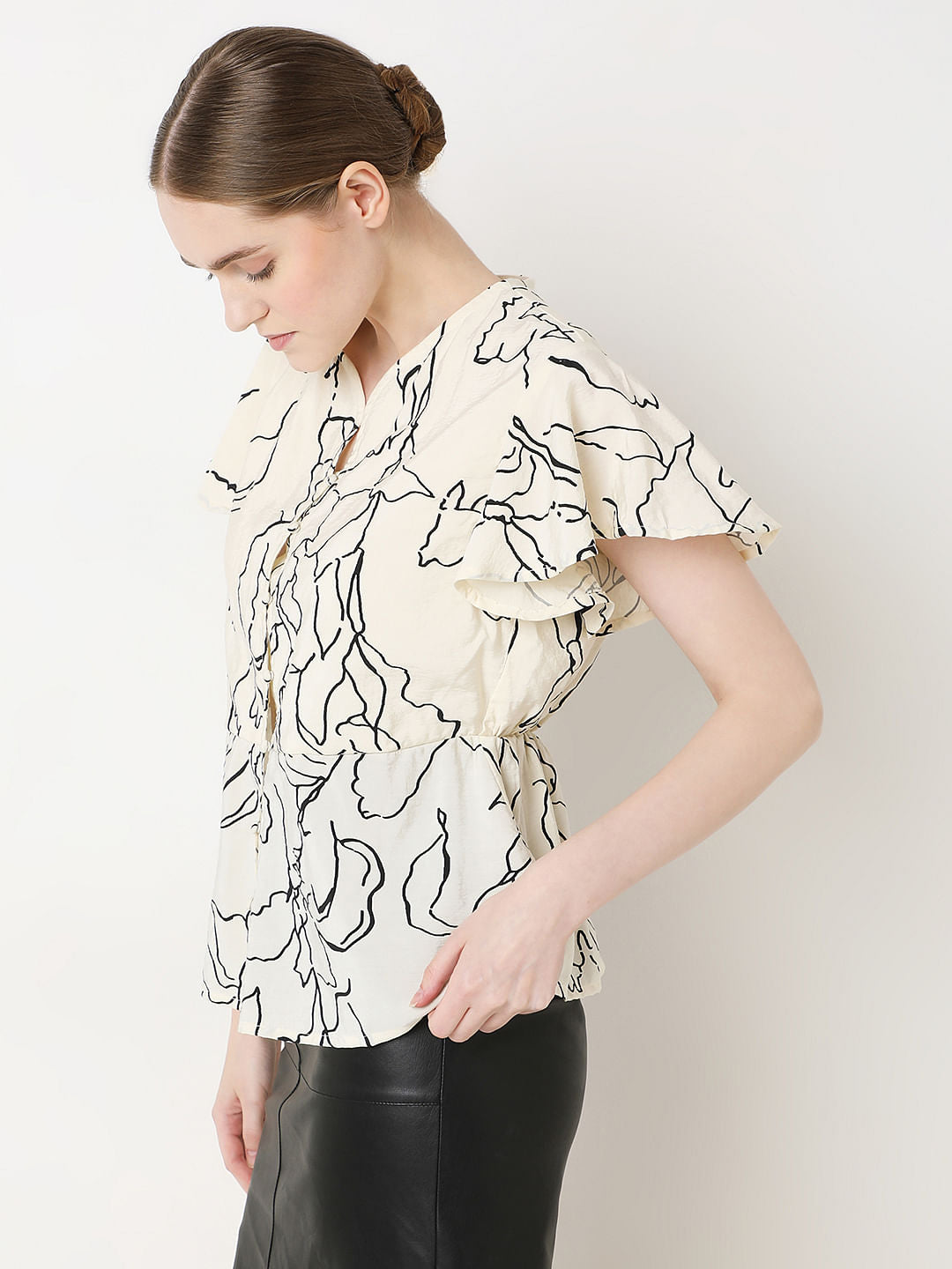 White Printed Peplum Top