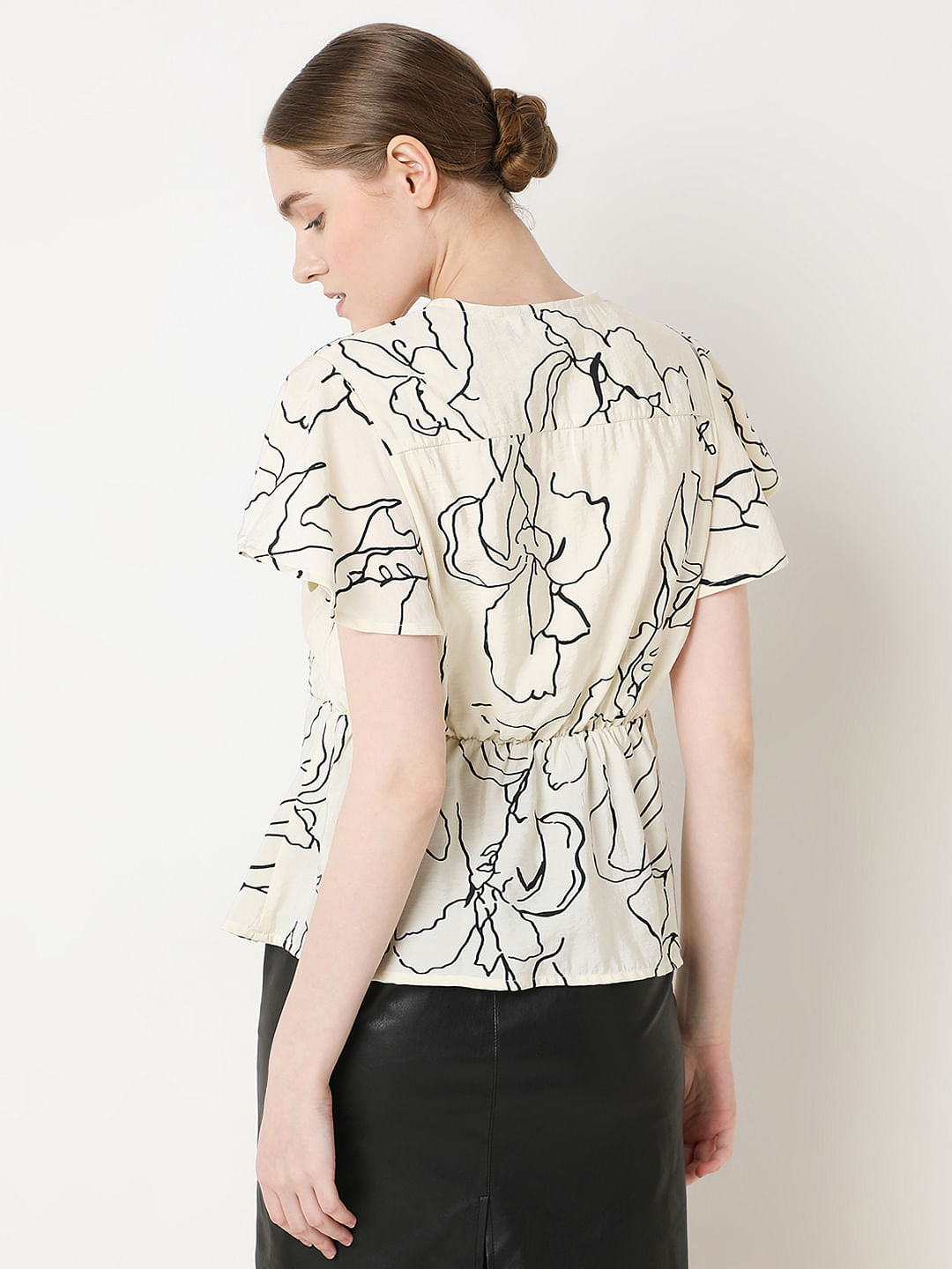 White Printed Peplum Top