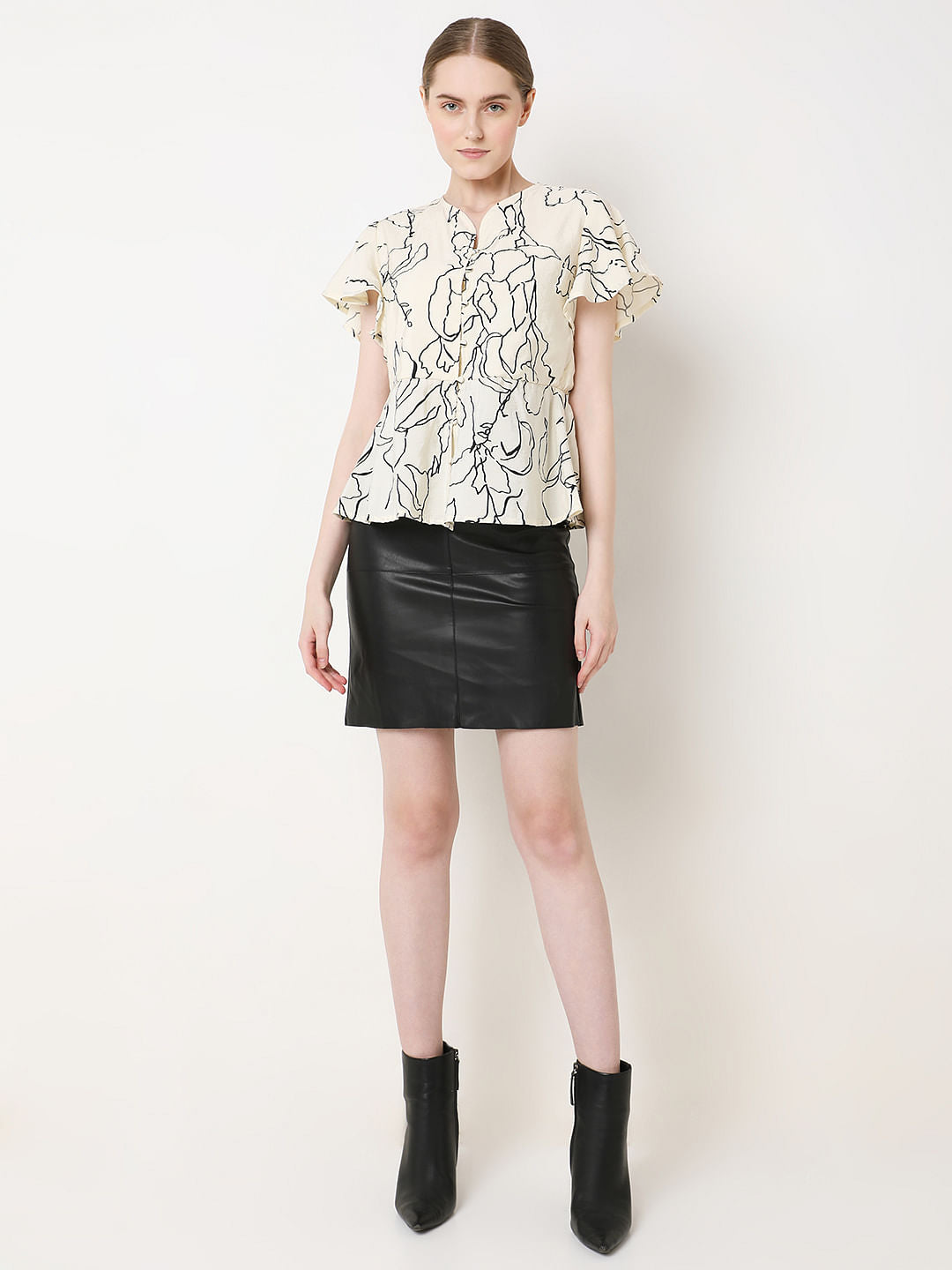 White Printed Peplum Top