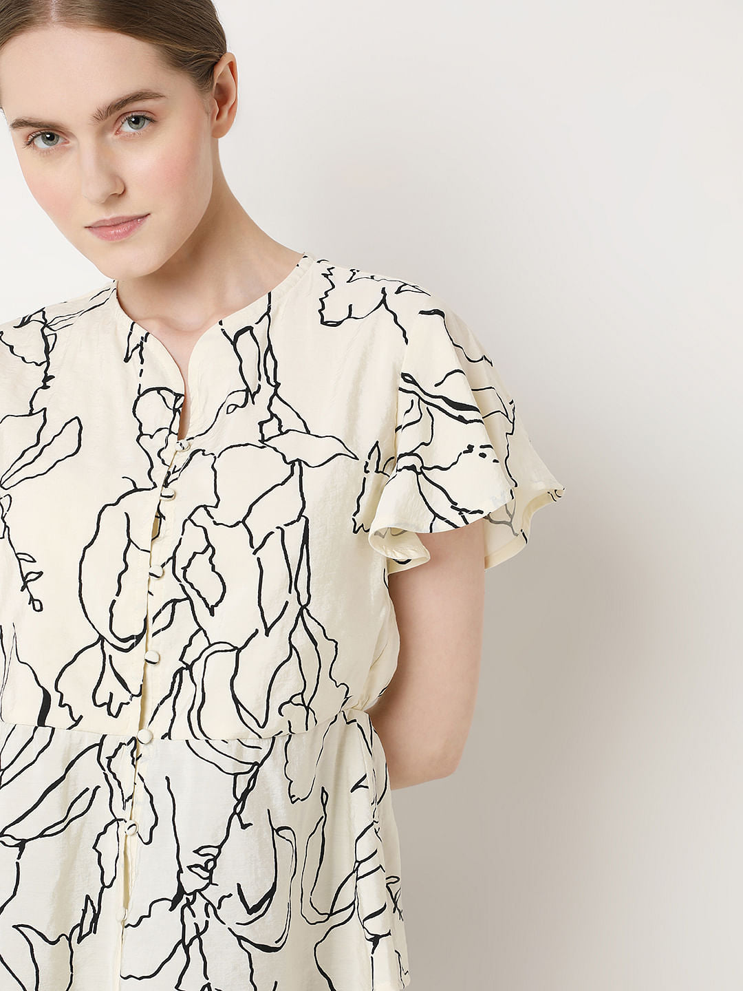 White Printed Peplum Top